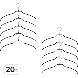 마와 논슬립 옷걸이 실루엣라이트 42FT 넥 얇은 셔츠 블라우스용, 20개, 블랙