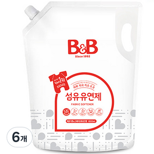 비앤비 섬유유연제 베르가못 앤 그레이프프루츠 리필형, 1800ml, 6개