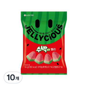 롯데웰푸드 젤리셔스 수박바 젤리, 56g, 10개