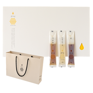 꿀마실 천연벌꿀 미니스틱 12g x 10p x 3종 혼합 선물세트 + 쇼핑백, 360g, 1세트