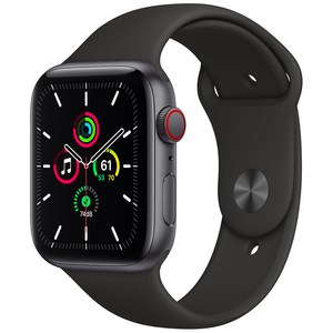 Apple 애플워치 SE, 스페이스 그레이 알루미늄 케이스,블랙 스포츠 밴드, 44mm, GPS+Cellular