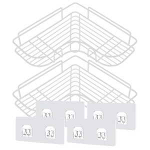 벤홈 접착식 다용도 코너 욕실 선반 2p + 더블후크 4p 세트, 화이트(선반), 투명(후크), 1세트