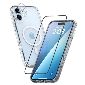 케이엠디자인 맥세이프 클리어핏 휴대폰 케이스 + 전면 강화유리 + 카메라 보호필름 세트