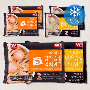 외갓집 3분 닭가슴살 고기만두 180g x 3개 + 김치만두 180g x 3개 세트 (냉동), 1세트