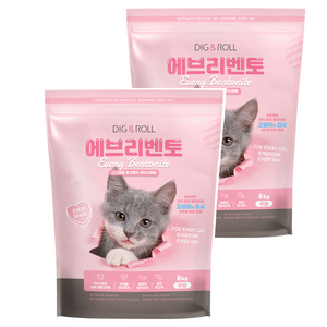 디그앤롤 에브리벤토 나이트 고양이 모래, 6kg, 2개, 무향