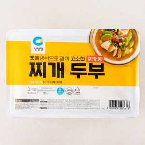 청정원 맷돌방식으로 갈아 고소한 찌개용 두부, 3kg, 1개