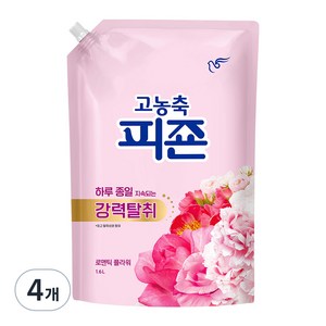 고농축 피죤 강력탈취 오리지널 로맨틱플라워 섬유유연제 리필, 1.6L, 4개