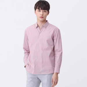 마인드브릿지 CN 스판 스트라이프 넥변형 풀오버 오버핏 셔츠 MUWS3103