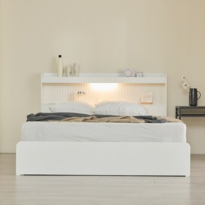 웰퍼니쳐 아르보 LED 수납 침대 프레임 단품 방문설치, 화이트
