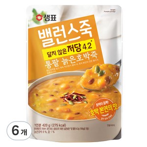 샘표 밸런스죽 통팥 늙은호박죽, 420g, 6개