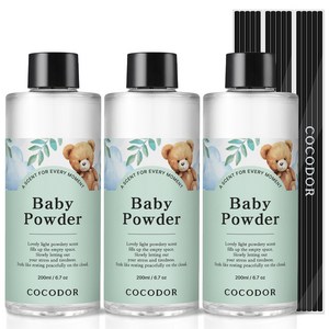 코코도르 리필액 + 리드스틱 5p, 베이비 파우더, 200ml, 3개