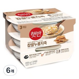 햇반 찹쌀누룽지죽, 205g, 6개