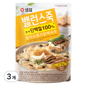 샘표 밸런스죽 능이누룽지닭백숙죽, 420g, 3개