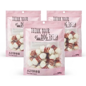 더주스 Think you dog teeth 딩고 소가죽 강아지 껌 소 15p, 소고기 우유맛, 240g, 3개