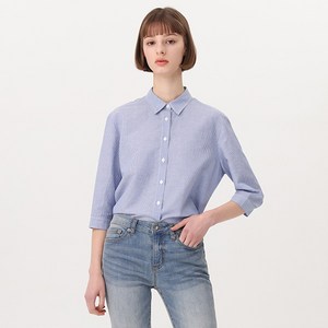베이직하우스 여성용 린넨 코튼 스트라이프 7부셔츠 HUWS3252