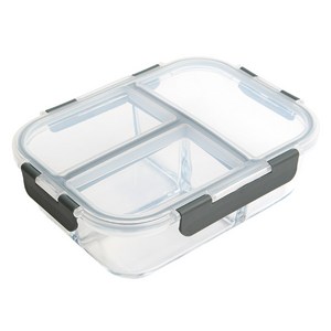 글라스듀 내열유리 직사각 3칸 찬통 그레이 1500ml, 1개
