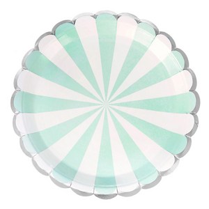 파티팡 스트라이프 일회용 파티 접시 23cm 민트, 10개, 3개