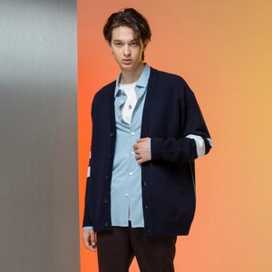 티엔지티 남성용 솔리드 투톤 소매 포인트 가디건