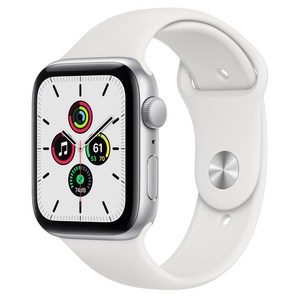 Apple 2020년 애플워치 SE GPS 44mm 레귤러, 44mm, GPS, 실버 알루미늄 케이스, 화이트 스포츠 밴드