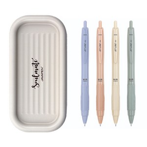 자바펜 제트라인 비즈 빈티지 볼펜 0.7mm 4종 + 소울메이트 펜트레이 세트, 블루, 올리브, 피치, 옐로우(볼펜), 베이지(펜트레이), 1세트