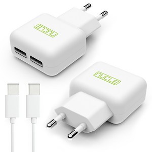 뉴클 2.1A USB 2포트 가정용 충전기 + C타입 24핀 케이블 1m 세트, 2세트, 화이트