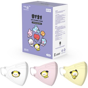 어린숨엣지 라인프렌즈 BT21 아트심볼 새부리형 컬러마스크 중형 CHIMMY 미니니 3종 x 10p 세트, 화이트, 라이트핑크, 옐로우, 1세트