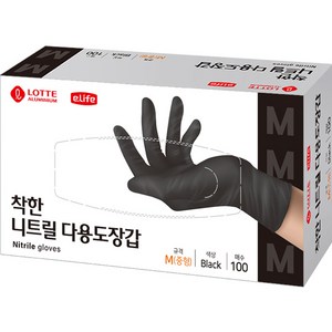 롯데이라이프 착한 니트릴 다용도 장갑 100개입, Black, 중(M), 1개