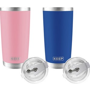 KEEP 대용량 보온보냉 텀블러 2종 세트, 핑크, 블루, 600ml