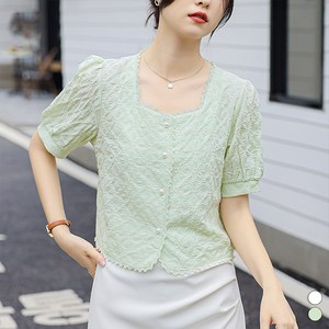 페이퍼먼츠 러블리 스퀘어넥 레이스 퍼프 소매 블라우스 05284