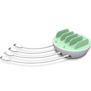 큐브온 초고속 4포트 멀티 충전기 + 케이블 C타입 2p + 8핀 + 5핀 세트, 민트(충전기), 1세트