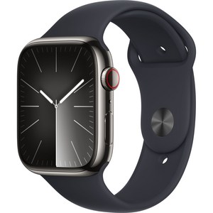 Apple 애플워치 9 GPS+Cellula, 45mm, 스테인리스 스틸, 그래파이트 / 미드나이트 스포츠 밴드, M/L