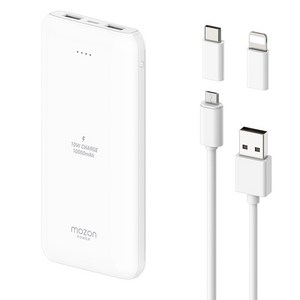 모즈온 2포트 3in1 파워 보조배터리 10000mAh 5핀 / 8핀 / C타입 젠더, 화이트