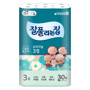 잘풀리는집 오리지널 3겹 고급롤화장지, 27m, 30롤, 1개