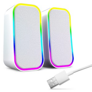 로이체 2채널 RGB 레인보우 LED 유무선 블루투스 게이밍 북셸프 사운드 스피커, BTS-370, 화이트