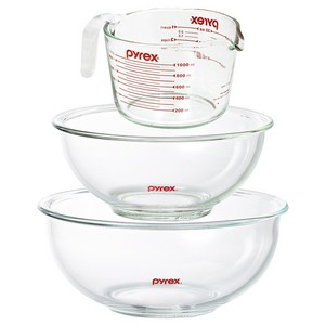 파이렉스 계량컵 1000ml + 믹싱볼 1400ml + 믹싱볼 2400ml 3종 세트, 투명, 1세트