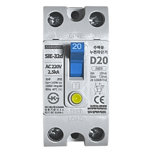 상도전기 2P 20A 주택용 산업용 2.5ka KS인증 Simple SIE-32d 2P D20 고감도 누전차단기, 1개