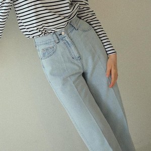 온앤온 여성용 테이퍼드 핏 연청 면 데님 팬츠 NEJ3ML340
