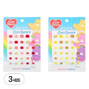 젤리스푼 케어베어 플레이 컬러 네일 스티커 2종 세트, 3세트, 핑크하트, 블링골드