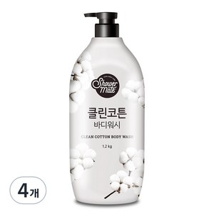 샤워메이트 내추럴 클린코튼 바디워시 목화솜향, 1.2kg, 4개