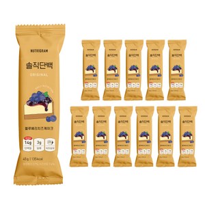 솔직단백 오리지널 블루베리치즈케이크 단백질바, 12개, 45g