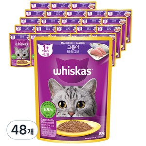 위스카스 어덜트 고양이 주식 파우치, 닭, 80g, 48개