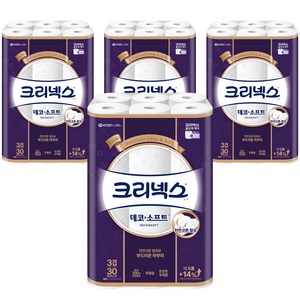 크리넥스 데코앤소프트 천연펄프 3겹 고급롤화장지, 27m, 30개입, 4개