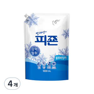 피죤 강력탈취 레귤러 섬유유연제 블루비앙카 리필, 1.6L, 4개