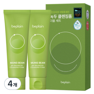 비플레인 녹두 약산성 클렌징폼 더블 세트, 80ml, 4개