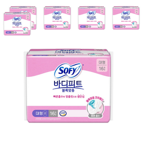 바디피트 볼록맞춤 생리대 날개형, 대형, 16개입, 6개