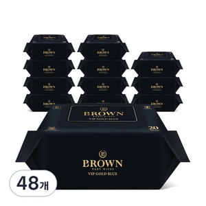 브라운 VIP 골드 블루 아기물티슈 캡형 80평량, 80g, 20개입, 48개