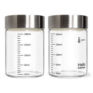 헬로키친 내열유리 눈금 유리병, 200ml, 2개