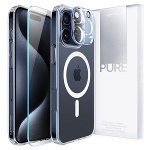 슈퍼디비전 퓨어 맥세이프 올인원 패키지 변색방지 휴대폰 케이스 + 강화유리 카메라 전면 풀커버 세트