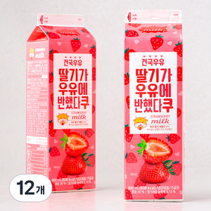 건국유업 딸기가 우유에 반했다쿠, 900ml, 12개