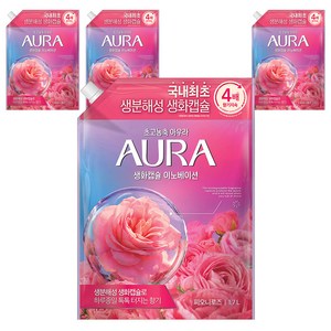 AURA 섬유유연제 피오니로즈향 리필, 1.7L, 4개